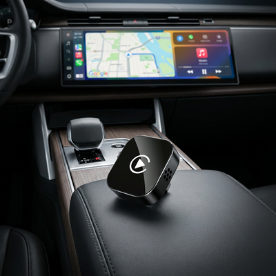 Wireless CarPlay adapter plugged into car USB port